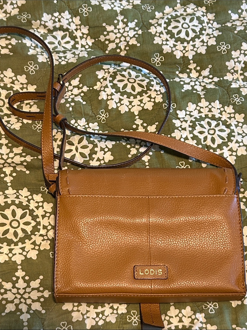 Lodis Cognac Brown Pebbled Leather Crossbody Bag